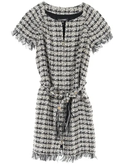 Pre-owned Chanel 1986-1988 Tweed Mini Dress In Blue