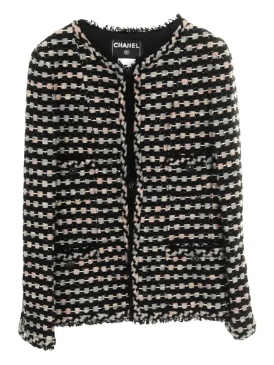 Pre-owned Chanel 1986-1988 Tweed No-collar Jacket In Black