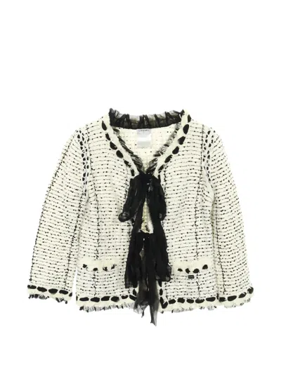 Pre-owned Chanel 1986-1988 Tweed Ribbon Jacket In White