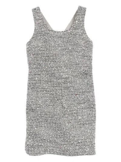 Pre-owned Chanel 1986-1988 Tweed Sequin Dress In White