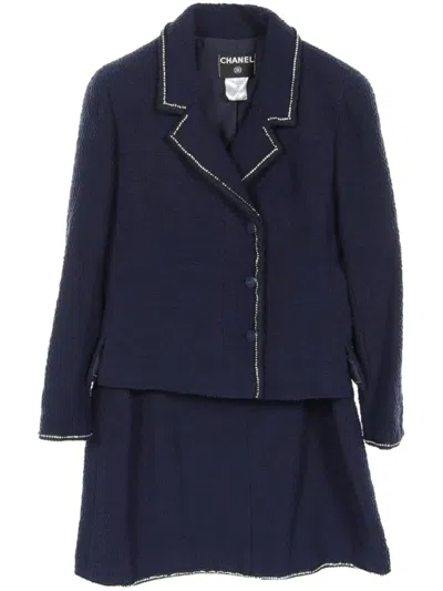 Pre-owned Chanel 1986-1988 Tweed Skirt Suit In Blue