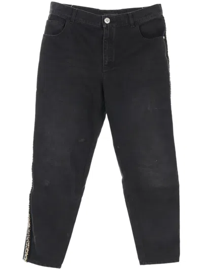 Pre-owned Chanel 1986-1988 Tweed-trim Jeans In Black