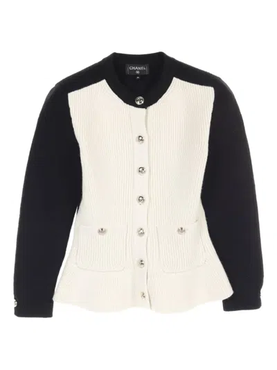 Pre-owned Chanel 1986-1988 Two-tone Cardigan In White