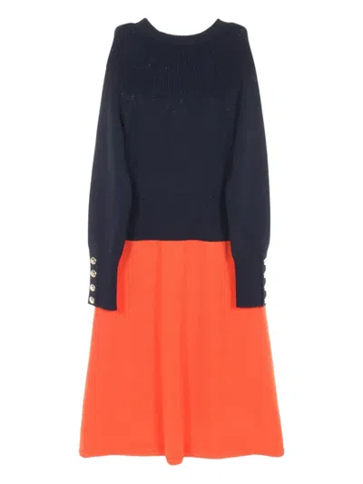 Pre-owned Chanel 1986-1988 Two-tone Knitted Dress In Blue