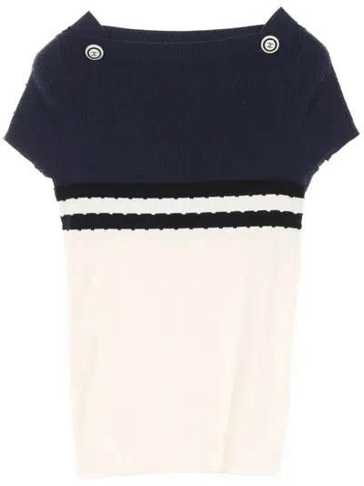 Pre-owned Chanel 1986-1988 Two-tone Top In White
