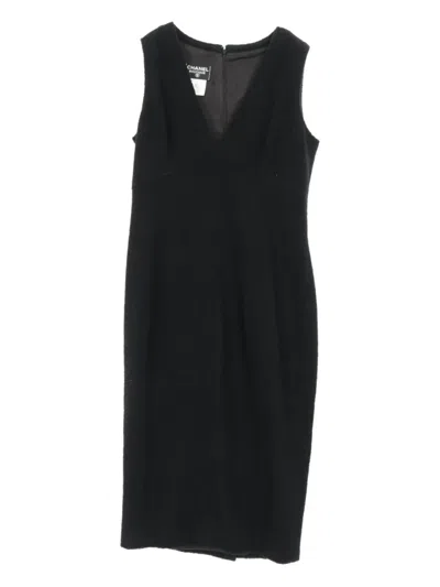 Pre-owned Chanel 1986-1988 V-neck Midi Dress In Black