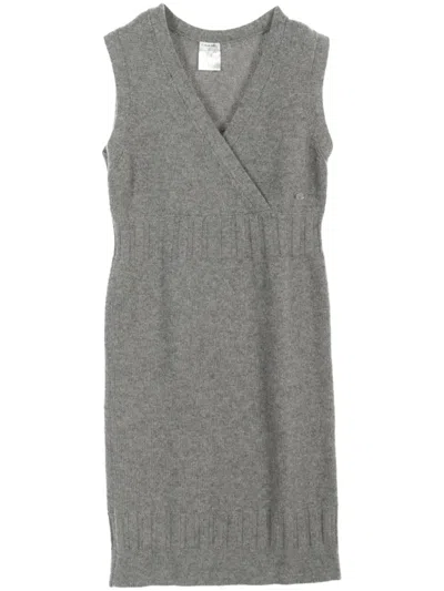 Pre-owned Chanel 1986-1988 Wrap-around Sleeveless Dress In Grey