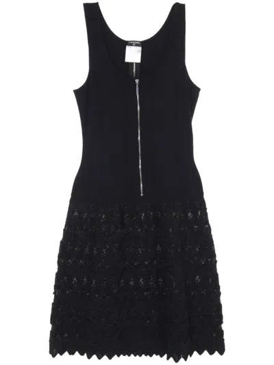 Pre-owned Chanel 1986-1988 Zip-detail Dress In Black