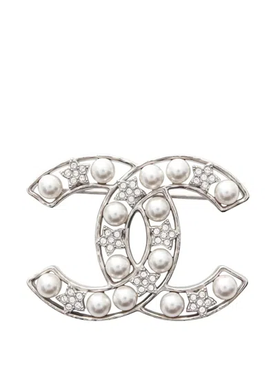 Pre-owned Chanel 1986-19888 Coco Mark Star Brooch In Silver