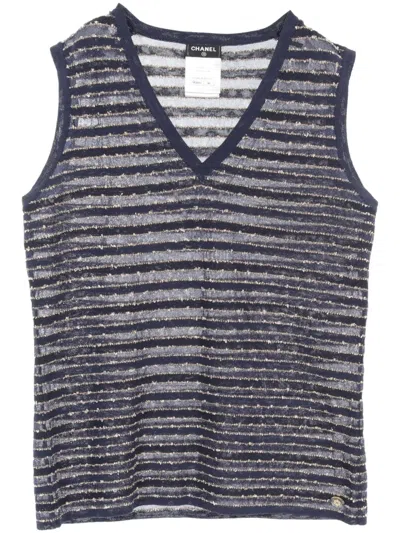 Pre-owned Chanel 1986-1988s Rame Stripes Vest In Blue