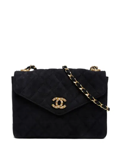Pre-owned Chanel 1986-1989 Cc-mark Suede Flap Shoulder Bag In Black