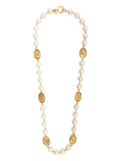 Pre-owned Chanel 1986-1992 Logo Faux-pearl Necklace In White