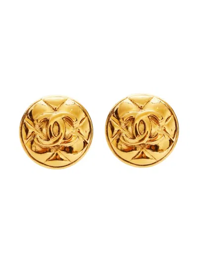 Pre-owned Chanel 1986-1994 Cc-mark Quilted Earrings In Gold
