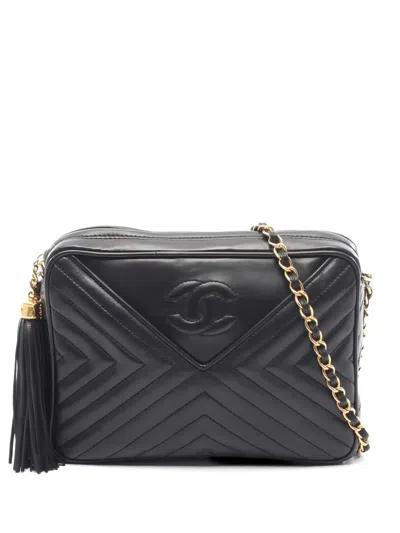 Pre-owned Chanel 1986 Camera V-stitch Shoulder Bag In Black