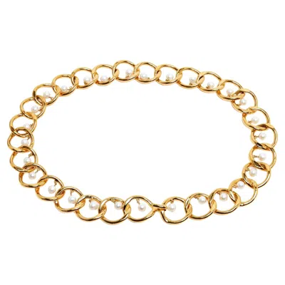 Pre-owned Chanel 1986 Ceinture Chaine Perles T70 A 85 Maxi Chain Pearl Belt 28 To 34 In In Orange