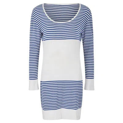 Pre-owned Chanel 1986  Blue White Breton Striped Knit Dress