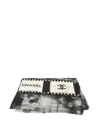 Pre-owned Chanel 1986 Coco Mark Cashmere Shawl In Black