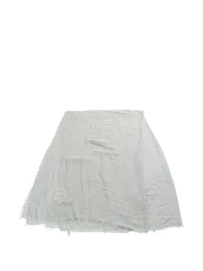 Pre-owned Chanel 1986 Coco Mark Silk Shawl In Gray