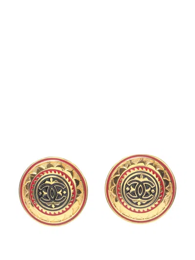 Pre-owned Chanel 1986 Cocomark Round Earrings In Gold