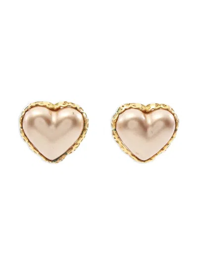Pre-owned Chanel 1986 Heart Pearl Earrings In Gold