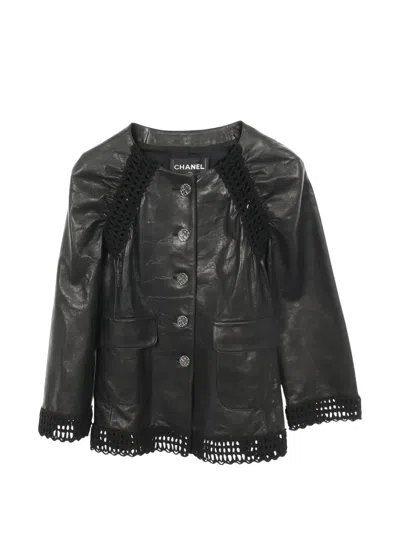 Pre-owned Chanel 1986 Openwork Leather Jacket In Black