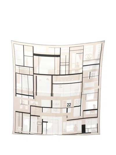 Pre-owned Chanel 1986 Silk Scarf In White