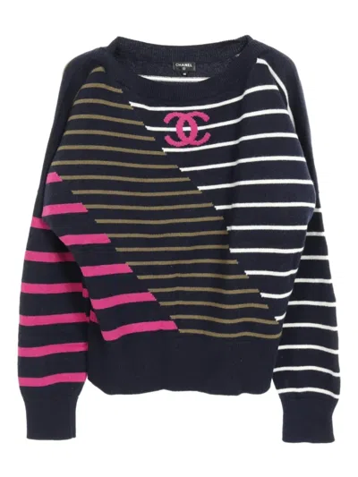 Pre-owned Chanel 1986 Stripes Cashmere Sweater In Blue
