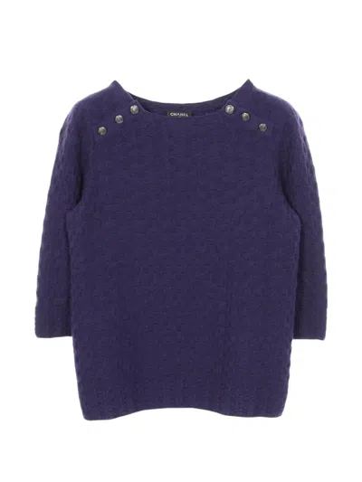 Pre-owned Chanel 1986-1988 Anchor Button Sweater In Purple