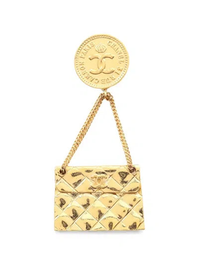 Pre-owned Chanel 1986-1988 Bag-motif Brooch In Gold