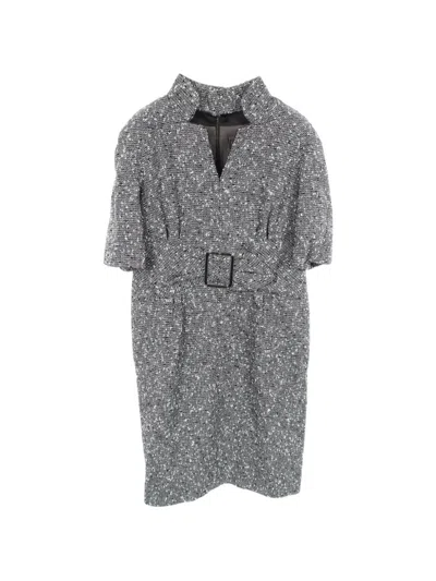 Pre-owned Chanel 1986-1988 Belted Tweed Dress In Black