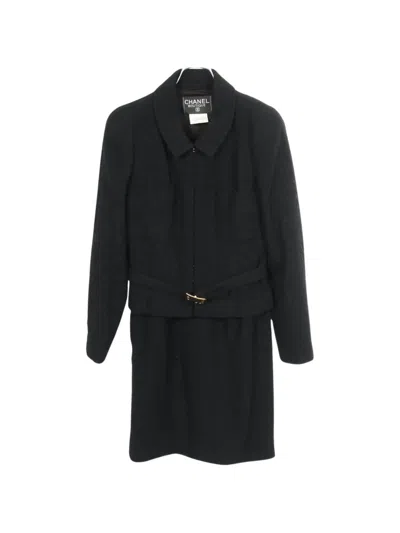 Pre-owned Chanel 1986-1988 Belted Tweed Skirt Suit In Black