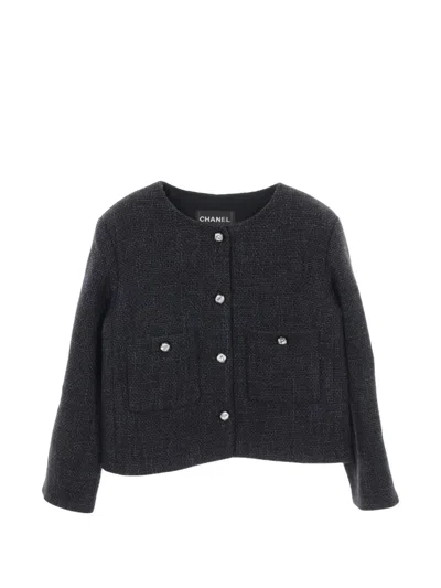 Pre-owned Chanel 1986-1988 Bijou Button Tweed Jacket In Blue