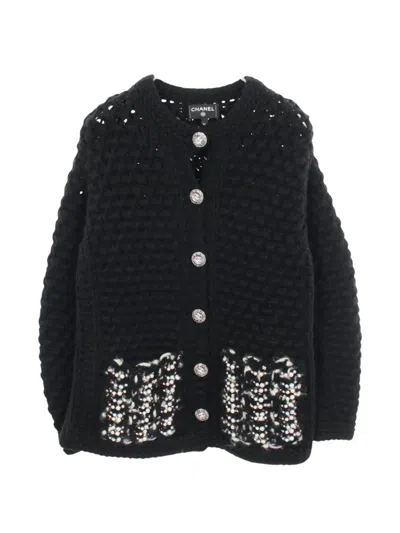 Pre-owned Chanel 1986-1988 Bijou Cc Coco Mark Cardigan In Black
