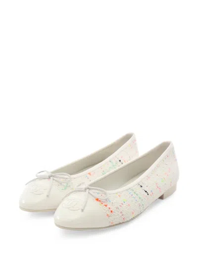 Pre-owned Chanel 1986-1988 Bow-detail Ballet Flats In White