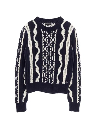 Pre-owned Chanel 1986-1988 Cable-knit Sweater In Blue