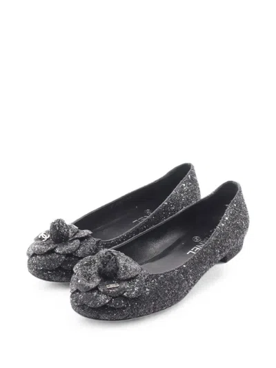 Pre-owned Chanel 1986-1988 Camellia Ballet Flats In Black