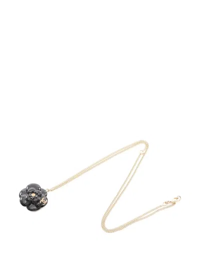 Pre-owned Chanel 1986-1988 Camellia Coco Mark Necklace In Gold