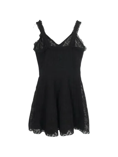 Pre-owned Chanel 1986-1988 Camellia Lace Mini Dress In Black