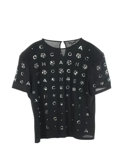 Pre-owned Chanel 1986-1988 Camellia Pearl T-shirt In Black