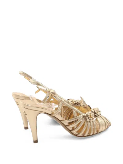 Pre-owned Chanel 1986-1988 Camellia Slingback Sandals In Gold