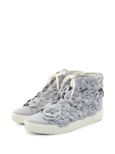 Pre-owned Chanel 1986-1988 Camellia Stripe Sneakers In Blue