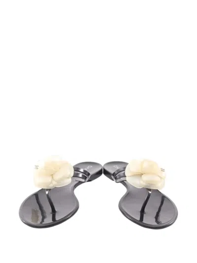 Pre-owned Chanel 1986-1988 Camellia Thong Sandals In Black