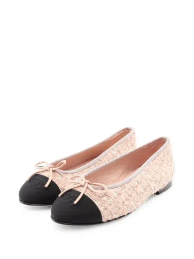 Pre-owned Chanel 1986-1988 Cap-toe Tweed Ballet Flats In Pink