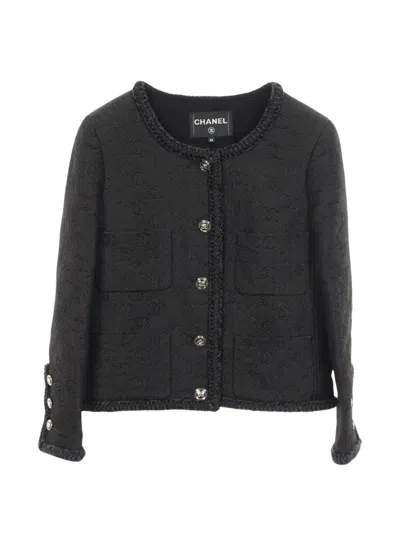 Pre-owned Chanel 1986-1988 Cc Button Embossed Jacket In Black