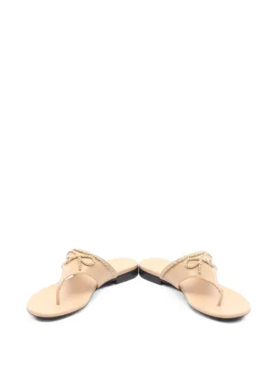 Pre-owned Chanel 1986-1988 Cc Chain Ribbon Sandals In Neutrals
