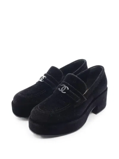 Pre-owned Chanel 1986-1988 Cc Coco Mark Loafers In Black
