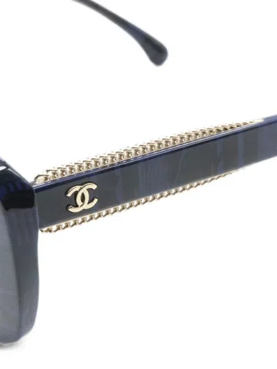 Pre-owned Chanel 1986-1988 Cc Interlocking Square-frame Glasses In Blue