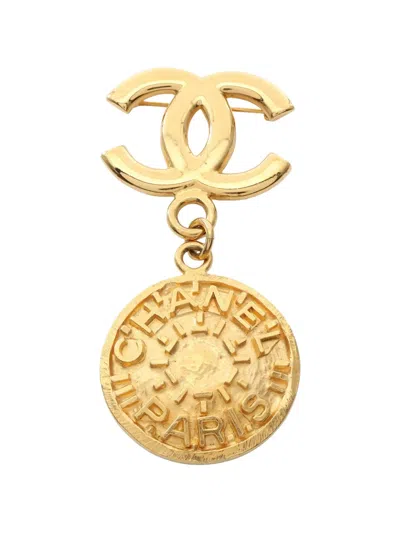 Pre-owned Chanel 1986-1988 Cc Logo Brooch In Gold