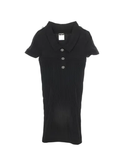 Pre-owned Chanel 1986-1988 Cc Logo-buttons Mini Dress In Black