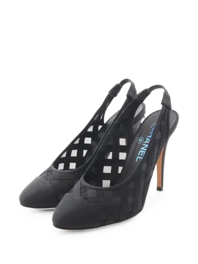 Pre-owned Chanel 1986-1988 Cc Mark Mesh Pumps In Black